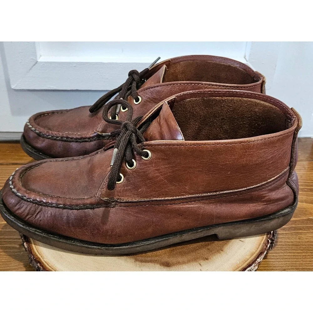 VTG Russell Moccasin Co 11 1/2 Brown Leather Chukka Boots Moc Toe Made in USA